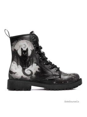 Gothic Animal Print Combat Boots Faux Leather Lace-Up Ankle Booties Block Heel